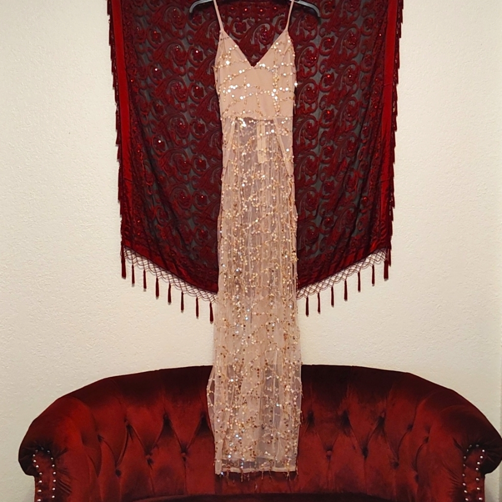 Gold Overlay Dress Size S Color Gold